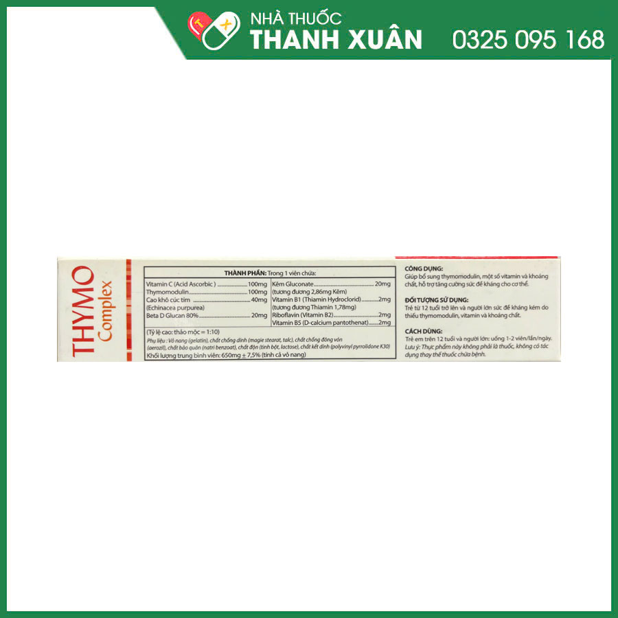 Thymo Complex giúp bổ sung thymomodulin, một số vitamin và khoáng chất, hỗ trợ tăng cường sức đề kháng cho cơ thể